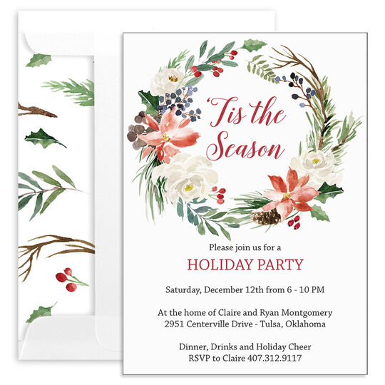 Holiday Floral Wreath Invitations